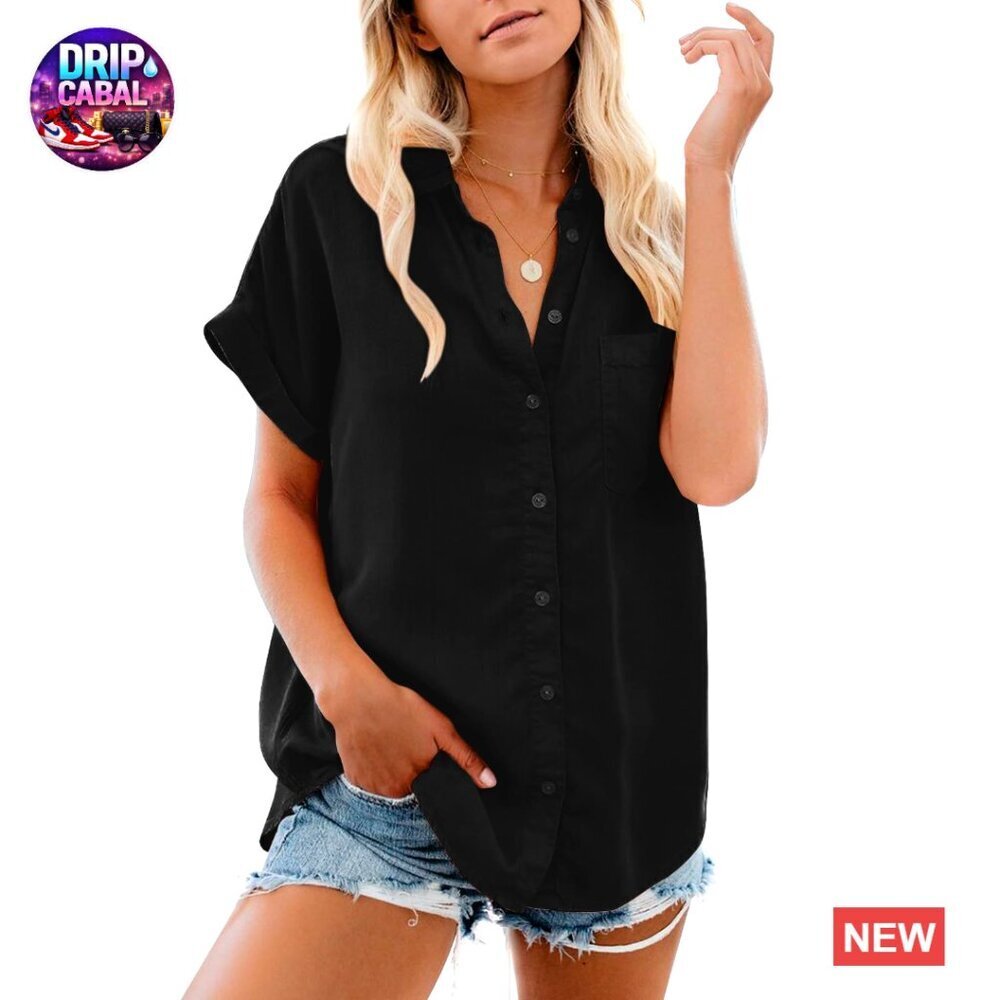 Cotton Short Sleeve Button Down Shirt Casual Loose Fit Chic Summer Top with